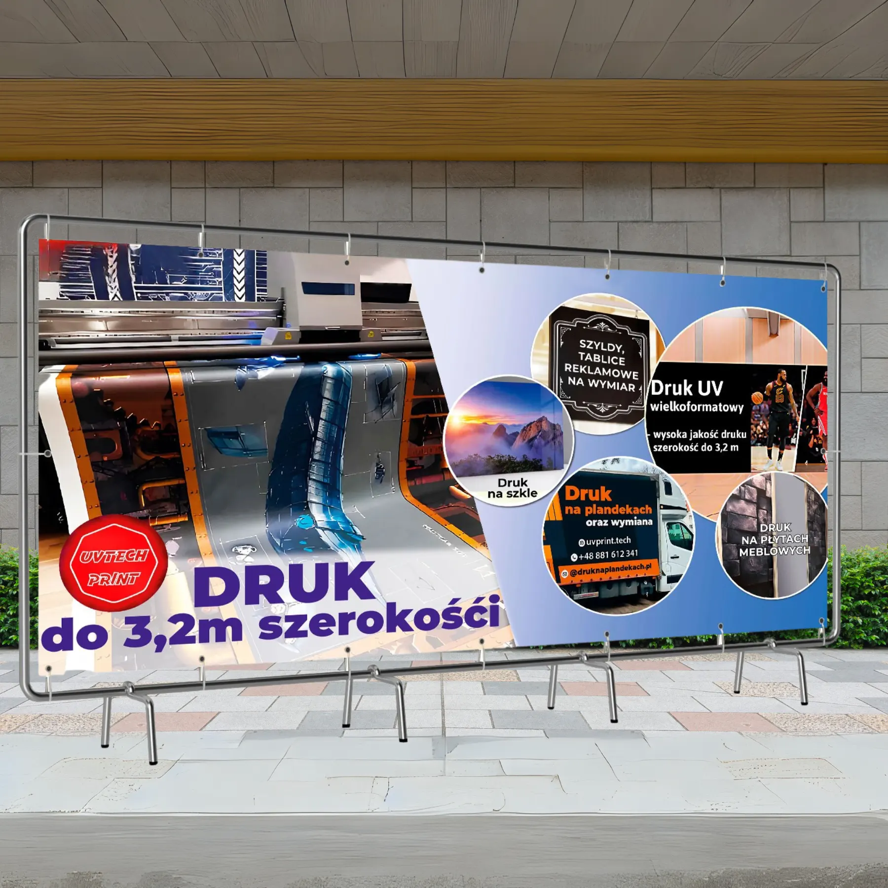 Produkcja banerów wielkoformatowych – reklama w dużym formacie Baner wielkoformatowy o szerokości do 3,2 m