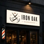 Podświetlany kaseton LED z czarnym profilem aluminiowym dla barbershopu