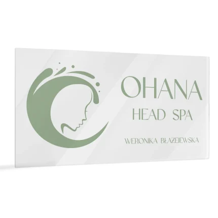 szyld plexi przezroczysta spa salon logo zielony design