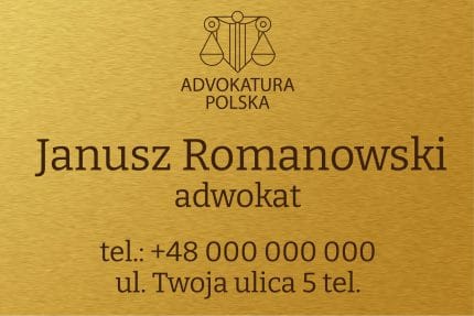 Złota szczotkowana tablica reklamowa Dibond z nadrukiem kancelaria