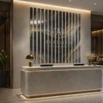 Dekoracyjne lamele ścienne ze szkła w nowoczesnym hotelu