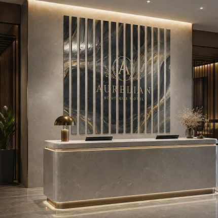 Dekoracyjne lamele ścienne ze szkła w nowoczesnym hotelu