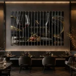 Dekoracyjne lamele ścienne ze szkła w eleganckiej restauracji