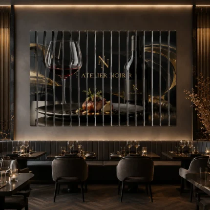 Dekoracyjne lamele ścienne ze szkła w eleganckiej restauracji