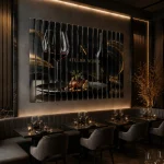 Dekoracyjne lamele ścienne ze szkła w sali restauracyjnej