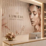 Dekoracyjne lamele ścienne ze szkła z nadrukiem do salonu beauty