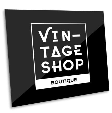 Czarna tablica reklamowa Dibond połysk z napisem Vintage Shop