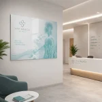 Obrazy na szkle w recepcji nowoczesnej kliniki