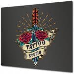 Czarna połysk tablica reklamowa Dibond z grafiką Tattoo Studio