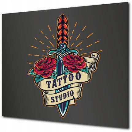 Czarna połysk tablica reklamowa Dibond z grafiką Tattoo Studio