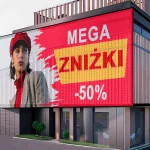 Baner mesh mega zniżki -50% – kobieta w czerwonym