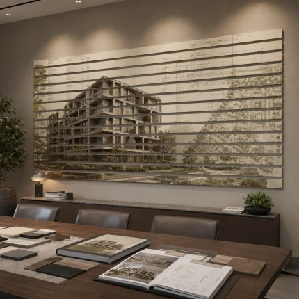 Dekoracyjne lamele z PCV z nadrukiem nowoczesnej architektury