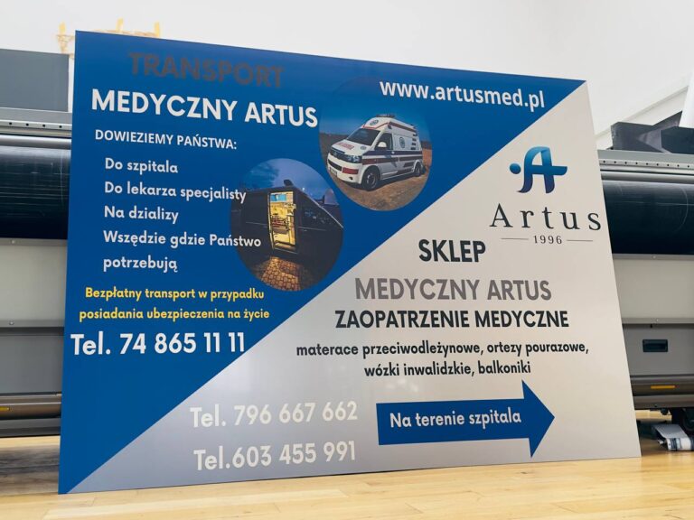 Szyld reklamowy z białego Dibondu – realizacja dla Artus