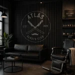 Dekoracyjne lamele ścienne z PCV w nowoczesnym barbershopie