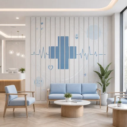 Dekoracyjne lamele ścienne z PCV w poczekalni kliniki