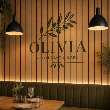 Dekoracyjne lamele ścienne z PCV z logo restauracji