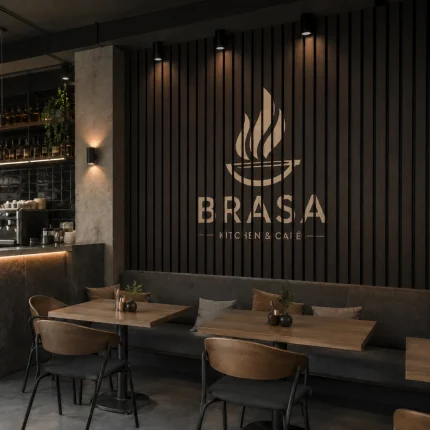 Dekoracyjne lamele ścienne z PCV w nowoczesnej restauracji