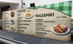 Szyld z sekcją zupy, pierogi i naleśniki, druk UV na płycie pleksi