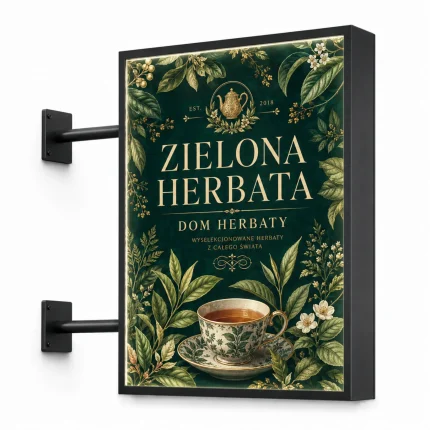 Kaseton reklamowy dwustronny LED antracyt dla herbaciarni