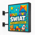 Antracytowy kaseton reklamowy dwustronny LED dla sklepu z zabawkami