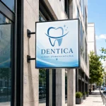 Kaseton reklamowy dwustronny LED antracyt dla kliniki dentystycznej
