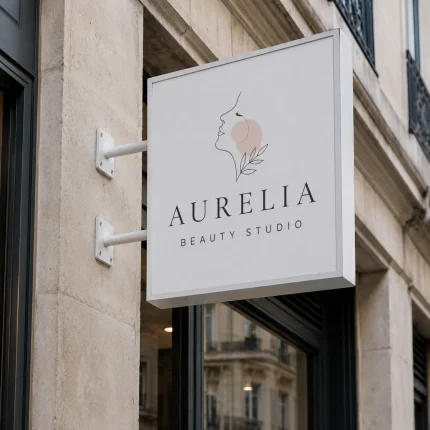 Biały kaseton reklamowy dwustronny LED dla salonu beauty