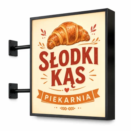 Kaseton reklamowy dwustronny z czarnego dibondu dla piekarni