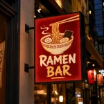 Kaseton reklamowy dwustronny z czarnego dibondu dla baru ramen