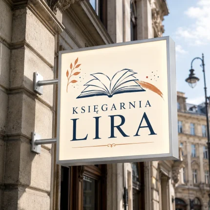 Kaseton reklamowy dwustronny ze srebrnego dibondu dla księgarni