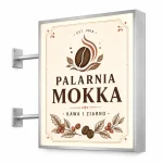 Kaseton reklamowy dwustronny ze srebrnego dibondu dla kawiarni