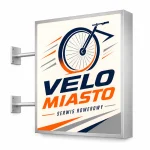 Kaseton reklamowy dwustronny ze srebrnego dibondu dla serwisu rowerowego