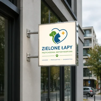 Kaseton dwustronny LED ze srebrnego lustrzanego dibondu dla weterynarii