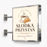 Kaseton dwustronny LED ze srebrnego lustrzanego dibondu dla kawiarni