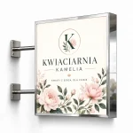 Kaseton dwustronny LED ze srebrnego lustrzanego dibondu dla kwiaciarni