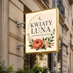 Kaseton reklamowy dwustronny ze złotego szczotkowanego dibondu dla kwiaciarni