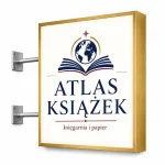 Kaseton reklamowy dwustronny ze złotego szczotkowanego dibondu dla księgarni