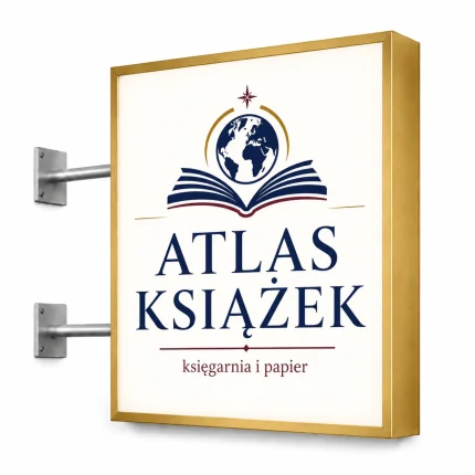 Kaseton reklamowy dwustronny ze złotego szczotkowanego dibondu dla księgarni