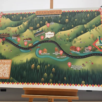 Kolorowa mapa turystyczna Kamienica Kraina Niedźwiadków – tablice i szyldy reklamowe z dibondu