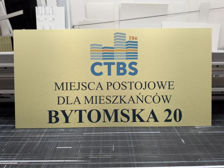 Tablica CTBS Bytomska 20 w kolorze złotym – tablice i szyldy reklamowe z dibondu