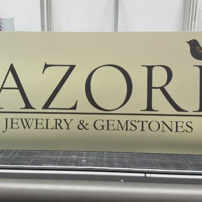 Złoty szyld AZORI Jewelry & Gemstones – tablice i szyldy reklamowe z dibondu