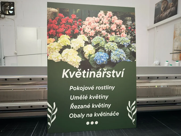 Tablica reklamowa Kvetinářství z motywem kwiatów, tablice i szyldy reklamowe