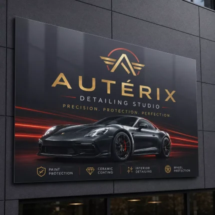 Szyld reklamowy z dibondu antracytowy dla branży motoryzacyjnej