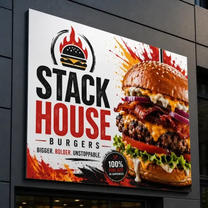 Szyld reklamowy z dibondu biały dla burgerowni
