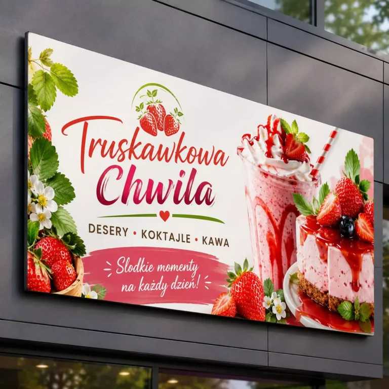 Szyld reklamowy z dibondu biały dla cukierni