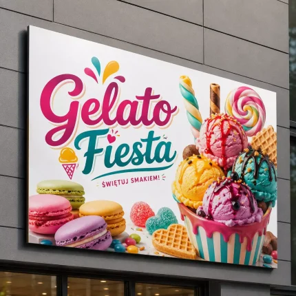 Szyld reklamowy z dibondu biały dla lodziarni