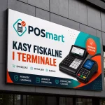 Biały szyld z dibondu do punktu z terminalami płatniczymi