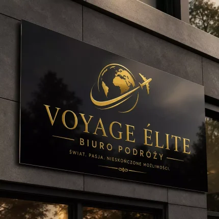 Szyld reklamowy z dibondu czarny dla biura podróży