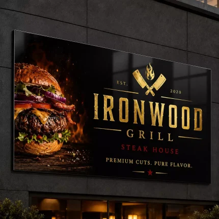 Szyld reklamowy z dibondu czarny dla burgerowni