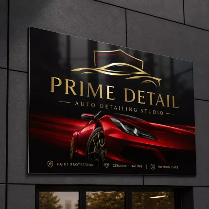 Szyld reklamowy z dibondu czarny dla studia detailingu