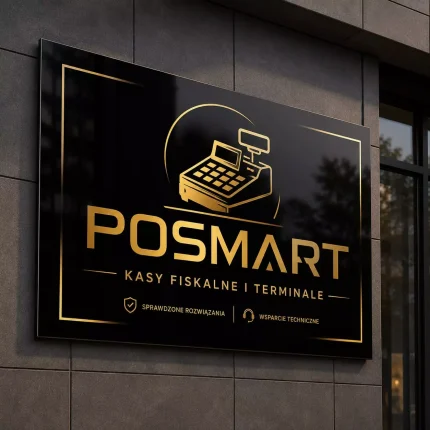 Szyld reklamowy z dibondu czarny dla punktu z kasami fiskalnymi